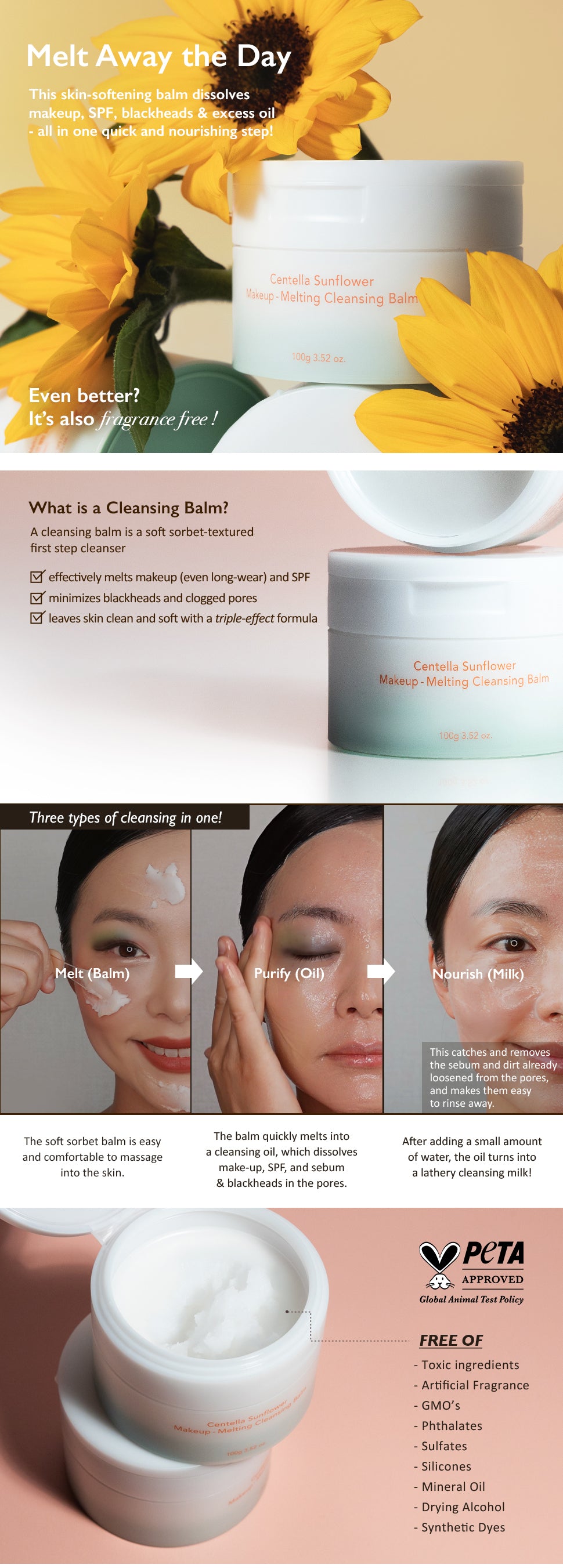 HaruHaru Wonder - Centella Sunflower Makeup Melting Cleansing Balm (100 g) - Baume Démaquillant Apaisant Hydratant 상세 이미지