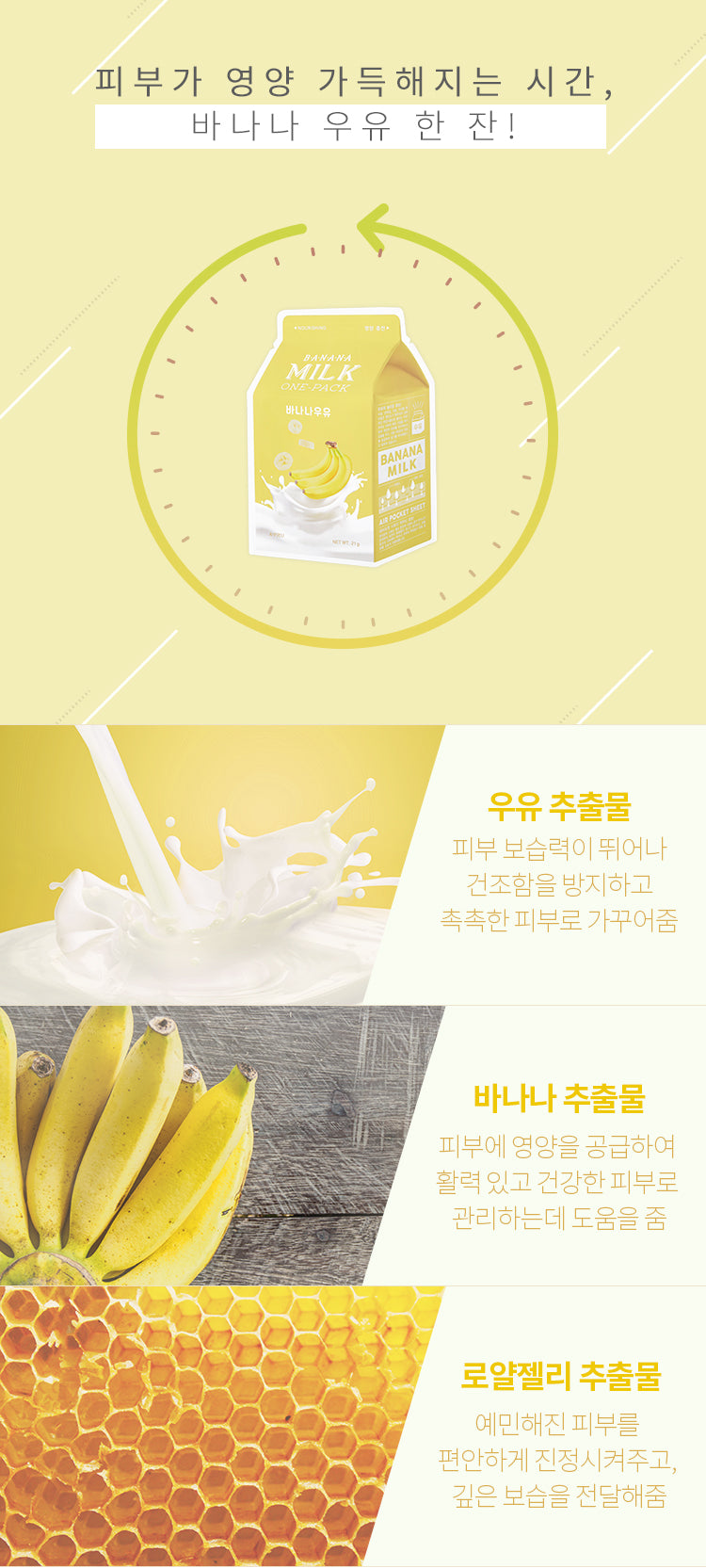 A'pieu - Banana Milk One-Pack (1 pièce) - Masque Tissu Nourrissant Hydratant 상세 이미지