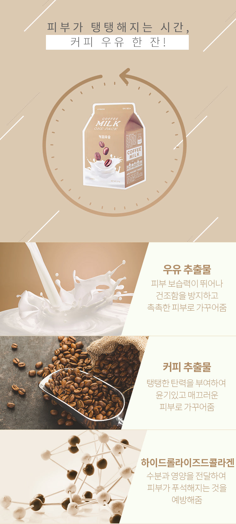 A'pieu - Coffee Milk One-Pack (1 pièce) - Masque Tissu Énergisant Éclat 상세 이미지