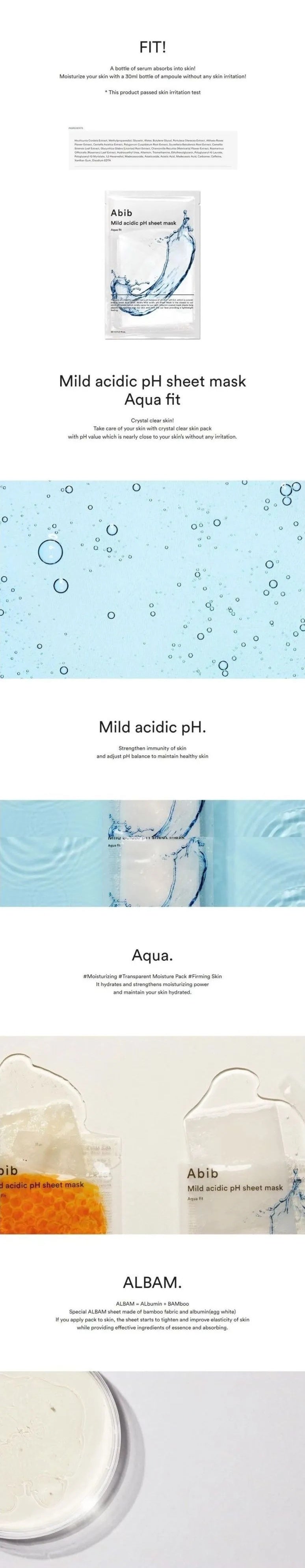 Abib - Mild Acidic pH Sheet Mask Aqua Fit (1 pièce) - Masque Tissu Hydratation Intense 상세 이미지
