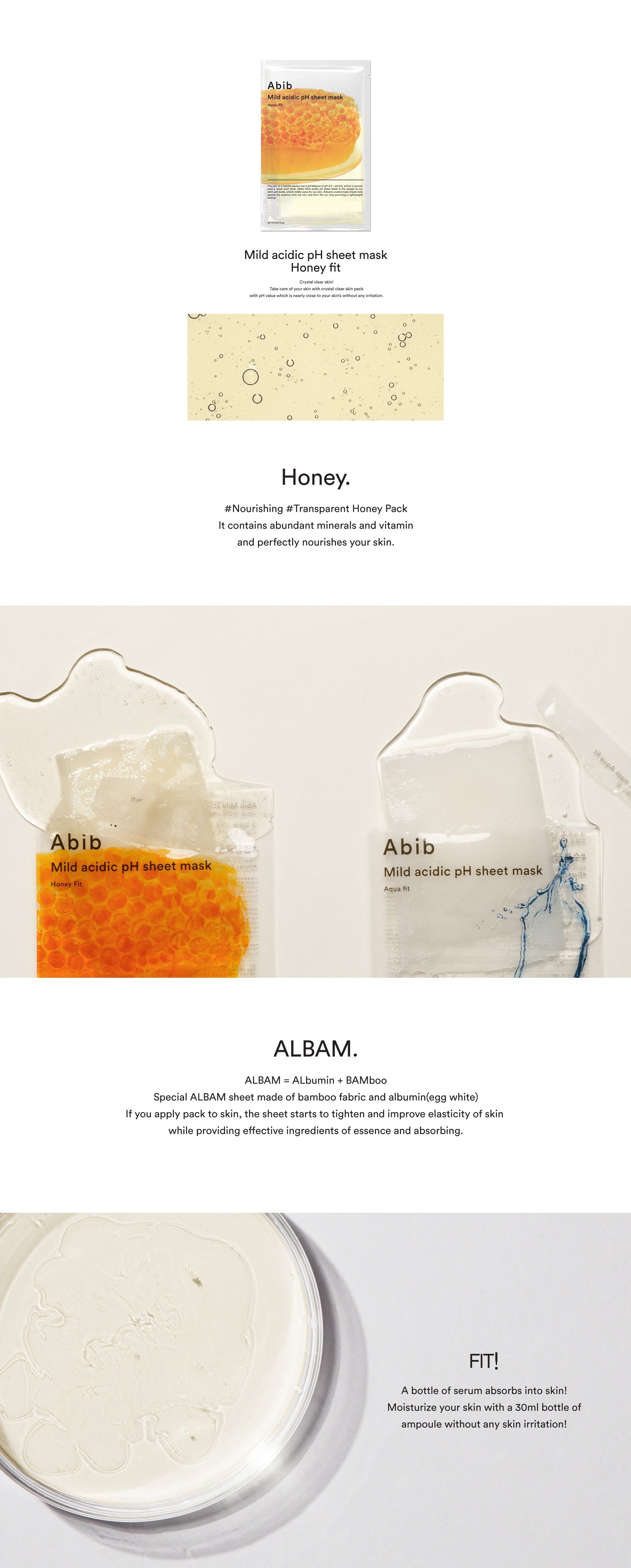 Abib - Mild Acidic pH Sheet Mask Honey Fit (1 pièce) - Masque Tissu Nourrissant Hydratant 상세 이미지