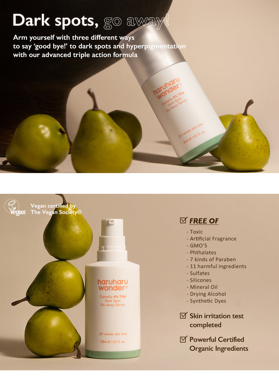 HaruHaru - Wonder Centella 4% TXA Dark Spot Go Away Serum (30 ml) - Sérum Anti-Taches Éclat 상세 이미지